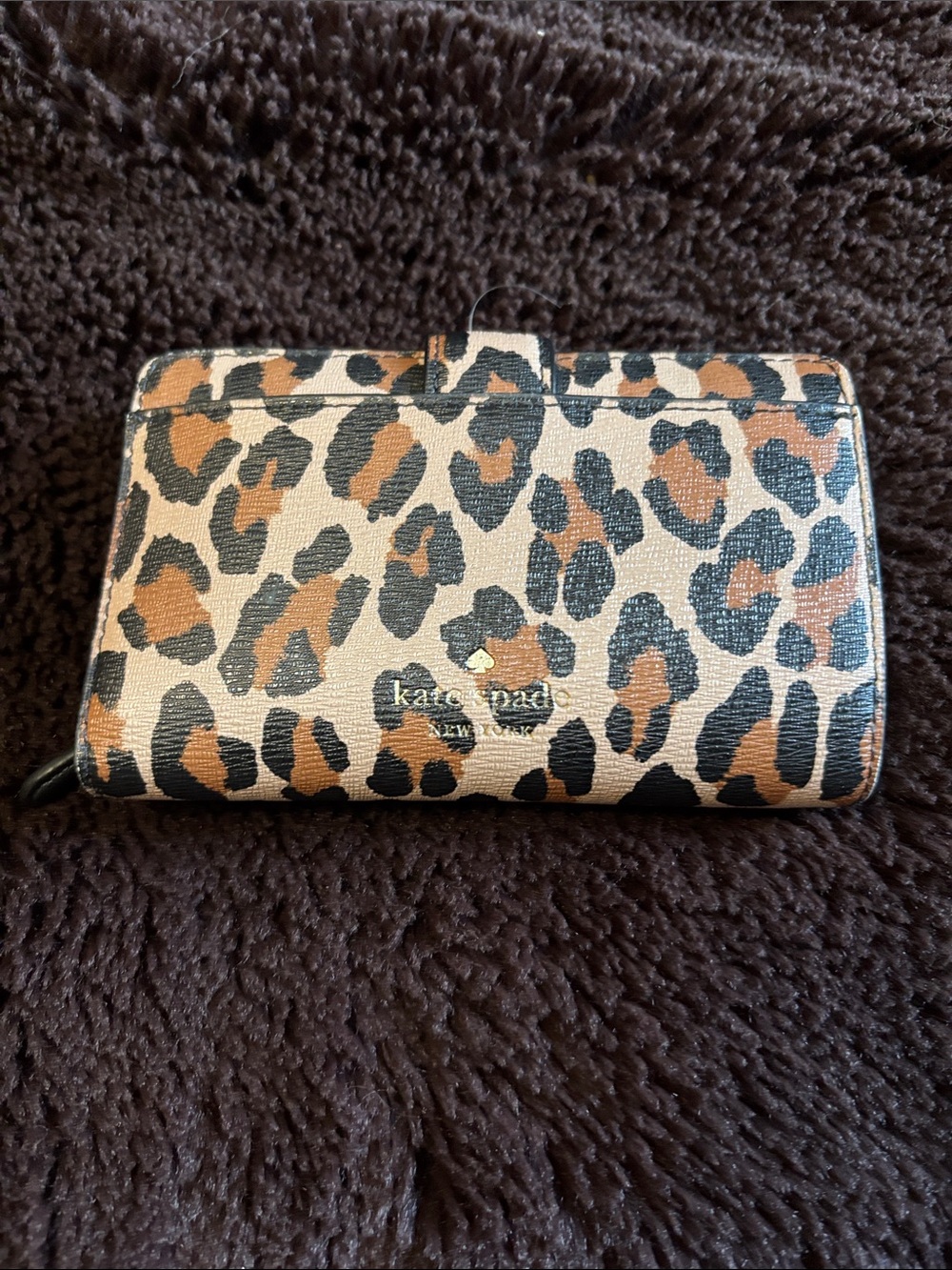 kate spade Leopard Print Wallet in Black, Tan & Cream